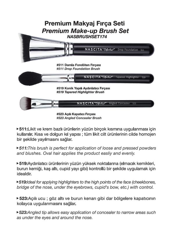 Nascita The Artist Premium 3-Piece Makeup Brush Set NASBRUSHSET174 - 4