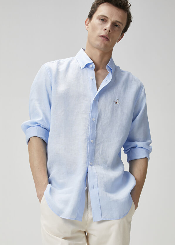 Beymen Club Comfort Fit Light Blue Linen Shirt - 1