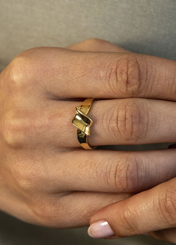 Safir Mücevher 14 Ayar Altın Düğüm Burgu Kadın Yüzük - 2