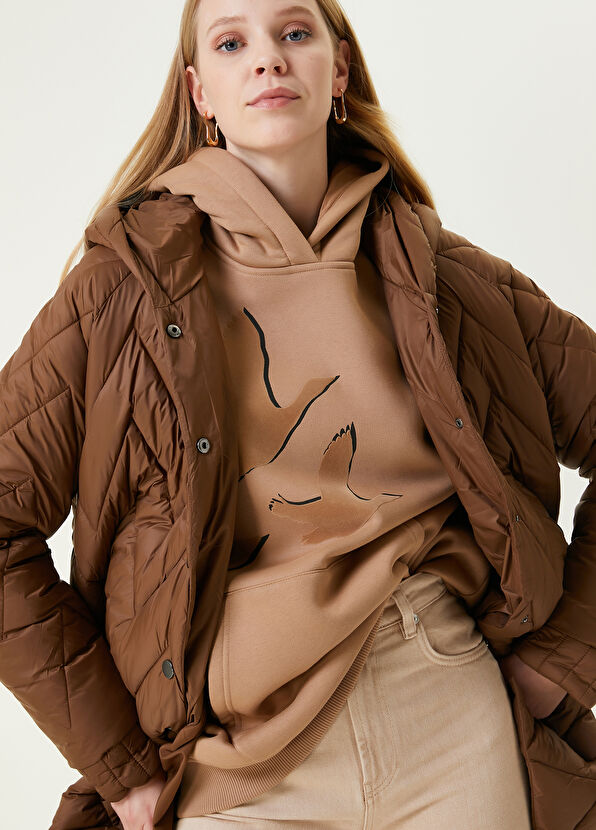 Beymen Club Camel Hooded Quilted Long Coat - 2