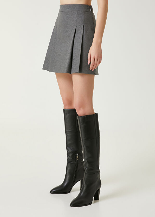 Beymen Club Grey Pleated Mini Shorts Skirt - 3