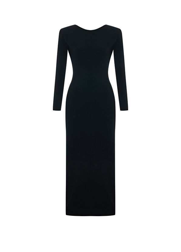 Rawe Muse Black Long Sleeve Low-cut Women's Midi Dress - 1