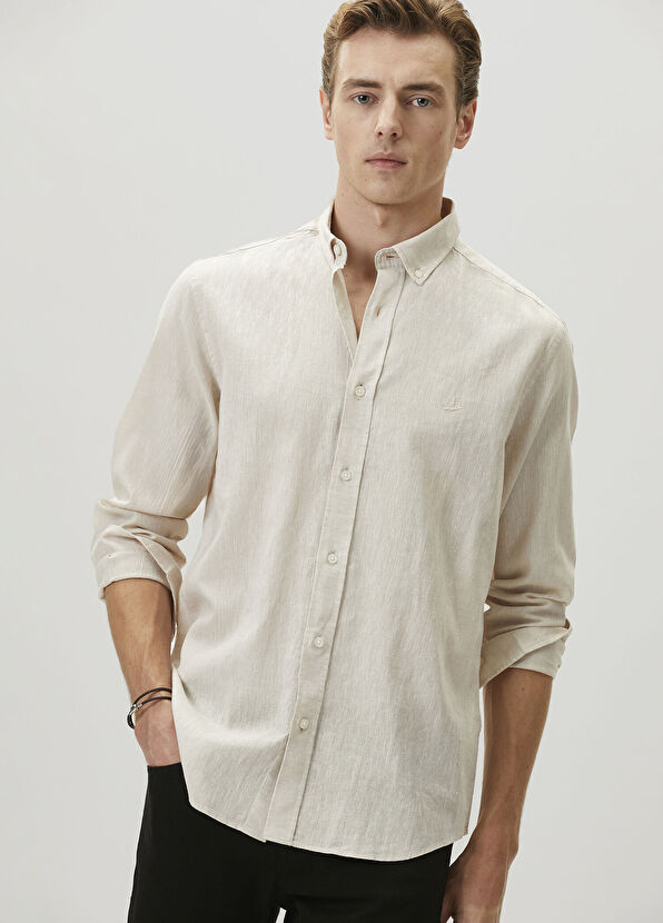 Beymen Club Comfort Fit Beige Linen Shirt - 1