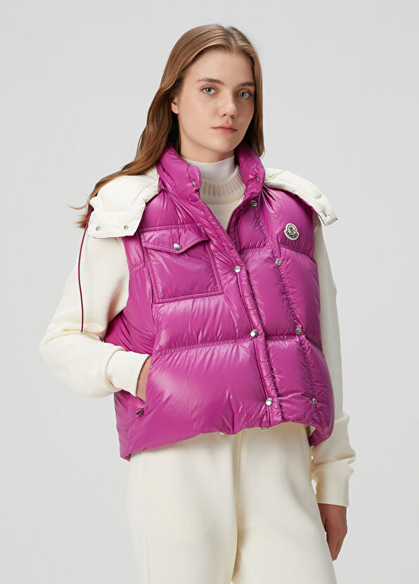 Moncler Pario Koyu Pembe Kapüşonlu Yelek - 1