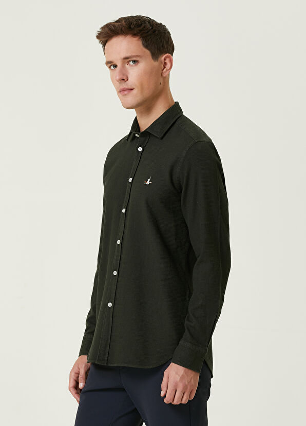 Beymen Club Slim Fit Haki Armürlü Gömlek - 4