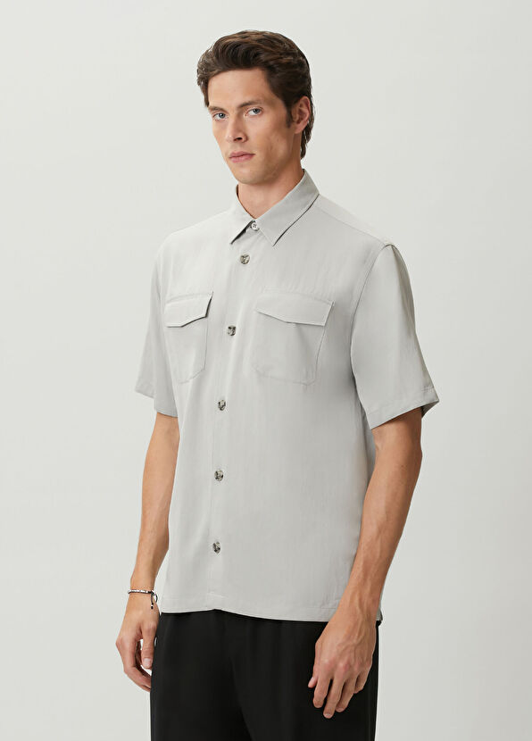 Beymen Club Gri Cepli Oversize Fit Kısa Kollu Gömlek - 4