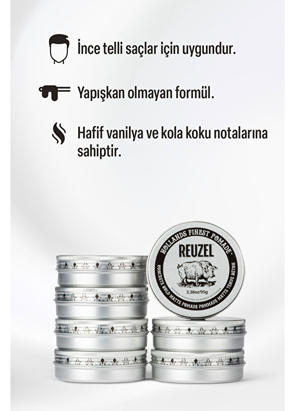 Reuzel Concrete Hold Matte Pomade  Su Bazlı Güçlü Tutucu Dokulandırıcı Mat Wax Jöle 35 gr - 2