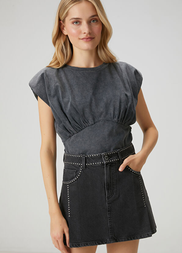 Beymen Club Antrasit Troklu Mini Denim Etek - 2