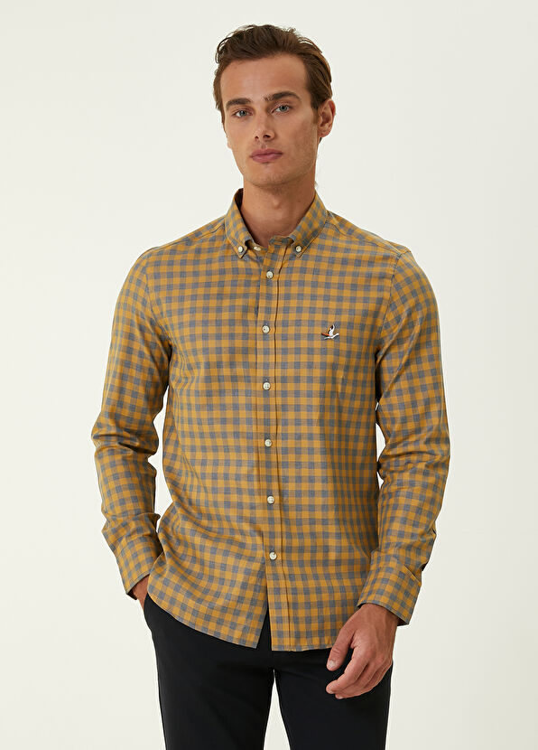 Beymen Club Slim Fit Hardal Küçük Ekose Desenli Gömlek - 1