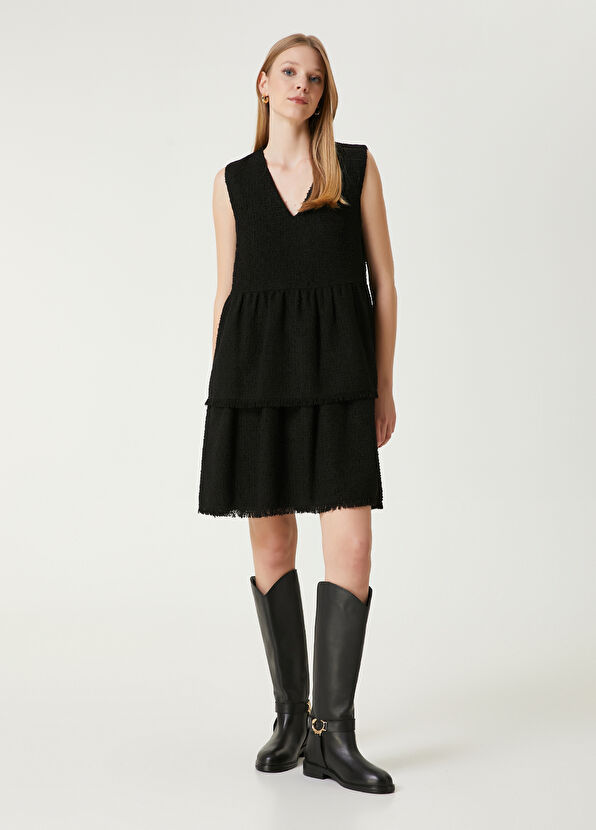 Beymen Club Siyah Tweed Dokulu Mini Elbise - 3