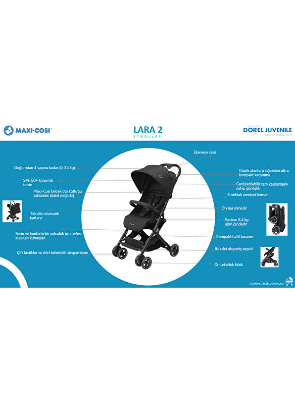 Maxi-Cosi Lara2 Essential Black Cabin Bebek Arabası - 4