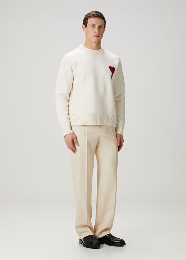 Ami Paris Off-White Logo Jacquard Wool Sweater - 2