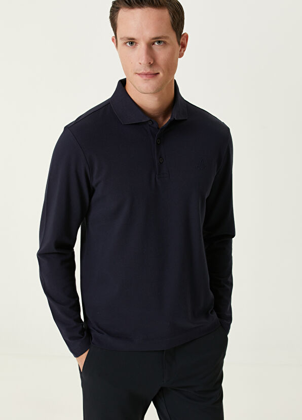 Comfort Fit Navy Blue Polo Sweatshirt Beymen Club Comfort Fit Navy Blue Polo Sweatshirt - 2