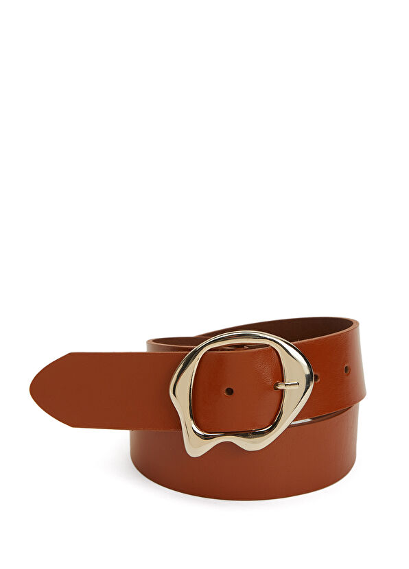 Beymen Club Tan Amorphous Buckle Women's Leather Belt - 1