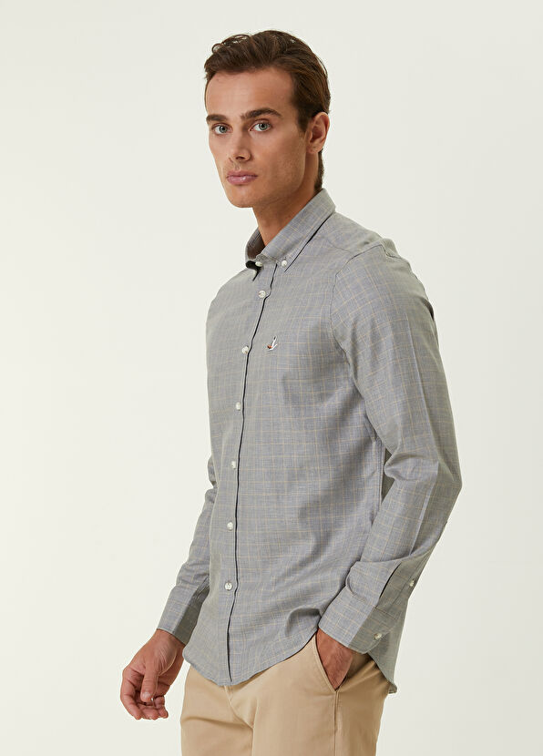 Beymen Club Slim Fit Sarı Gri Kontrast Çizgili Ekoseli Gömlek - 3