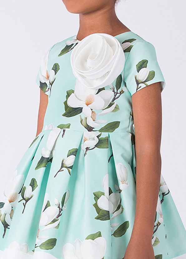 Mama Luma Mint 3D Çiçek Aplikeli Kız Çocuk Elbise - 3