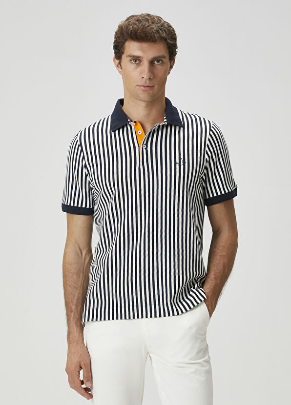 Beymen Club Navy Blue Striped Patterned Polo T-Shirt - 2