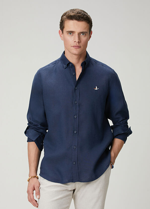 Beymen Club Comfort Fit Lacivert Keten Gömlek - 1