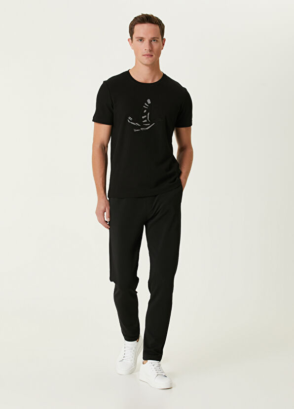 Beymen Club Siyah Logo Baskılı Pike Dokulu T-shirt - 3