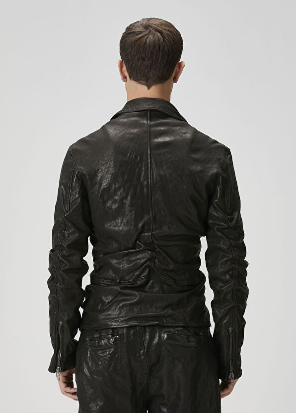 Diesel L-Uncan Koyu Gri Deri Ceket - 4
