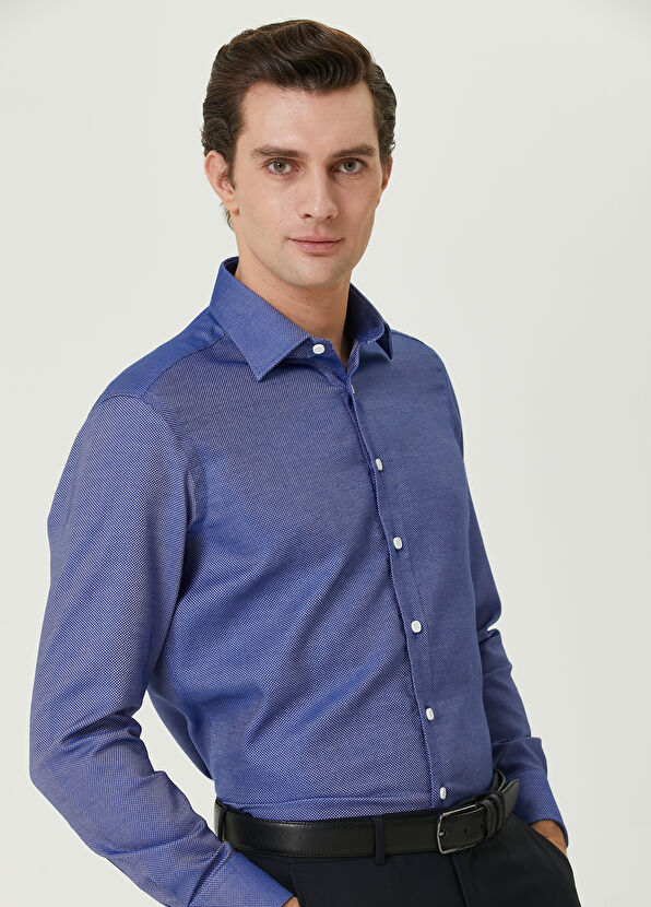 Beymen Club Comfort Fit Lacivert Armürlü Non-iron Gömlek - 2