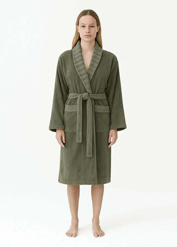 Qua Home Mauve Pima Khaki Cotton Women's Bathrobe - 2