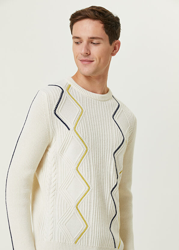 Beymen Club Ecru Diamond Jacquard Wool Sweater - 2