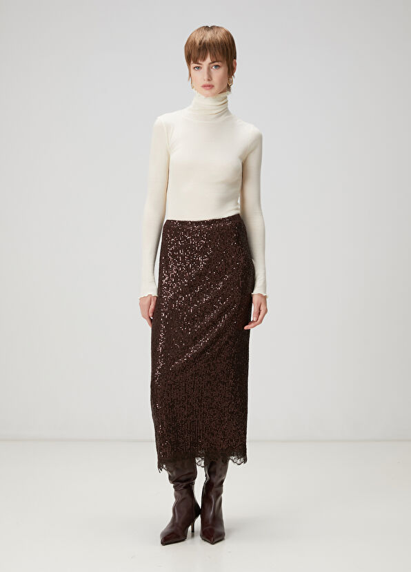 Beymen Club Kahverengi Pullu Midi Abiye Etek - 1