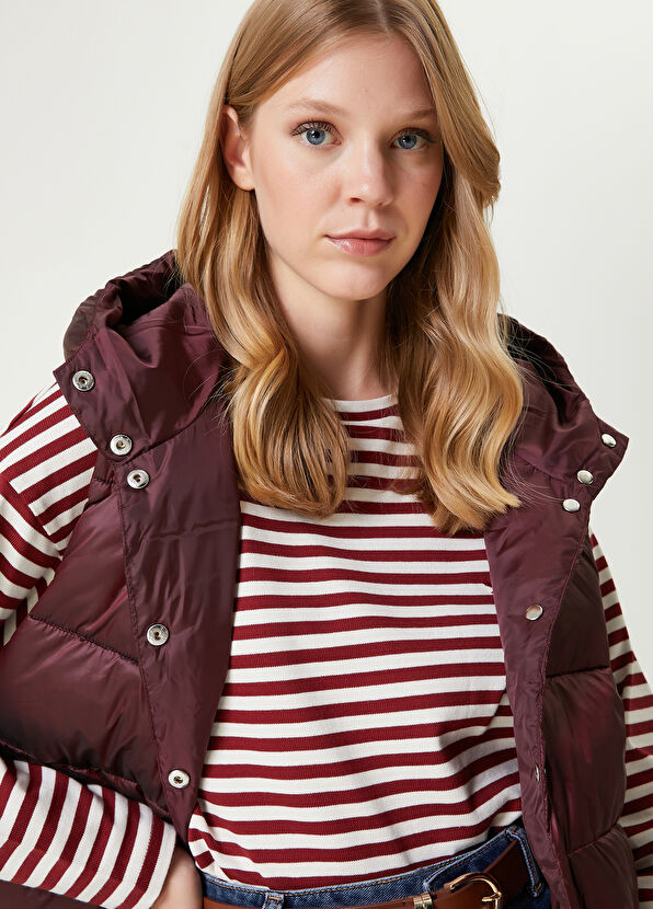 Beyaz Bordo Çizgi Desenli Sweatshirt Beymen Club Beyaz Bordo Çizgi Desenli Sweatshirt - 2