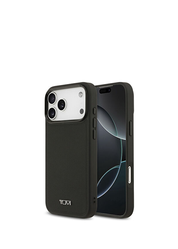 Tumi iPhone 17 Pro Max Siyah Deri Noktalı Dizayn Magsafe Uyumlu Telefon Kılıfı - 1