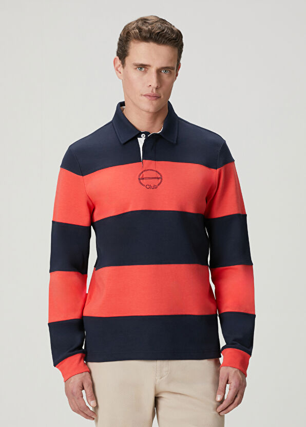 Beymen Club Lacivert Kırmızı Çizgili Comfort Fit Polo T-shirt - 1