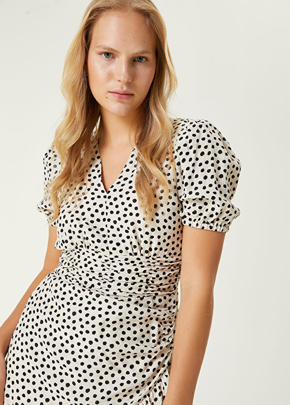 Beymen Club Ekru Puantiye Desenli Mini Elbise - 2