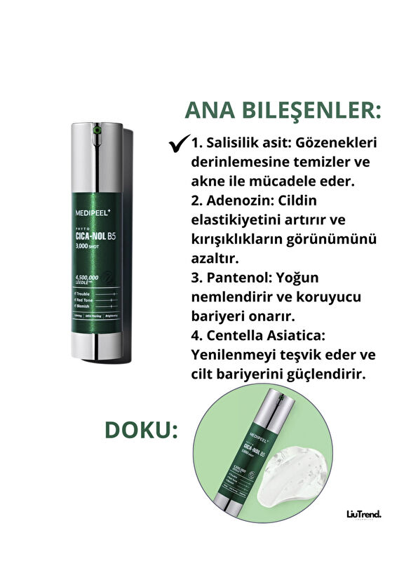 MEDIPEEL Phyto Cica-nol B5 3000 Shot Serum Spikül Ve Centella Içeren Pürüzsüzleştirici Cilt Serumu M0408 50 ml  - 2