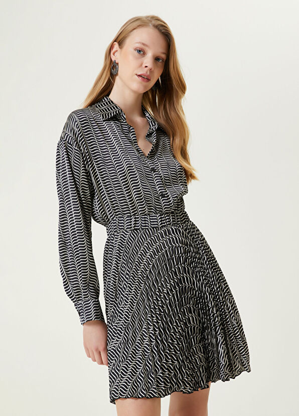 Beymen Club Siyah Desenli Pileli Mini Gömlek Elbise - 2