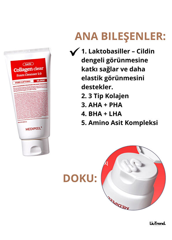MEDIPEEL Red Lacto Collagen Clear Foam Cleanser 2.0 Facial Cleansing Foam Containing Collagen and Probiotics 300 ml - 2