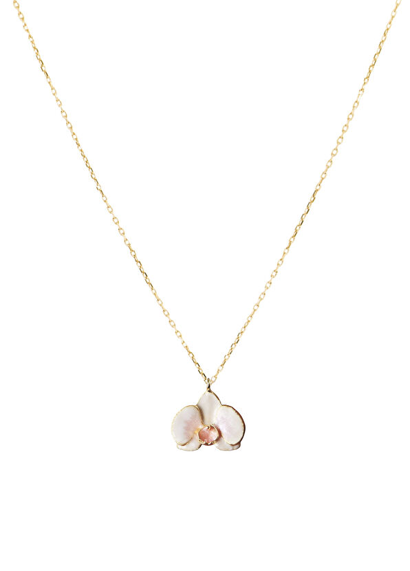 Allegoria Jewelry Orchid White Enamel 925 Sterling Silver 24K Gold Plated Women's Necklace - 1