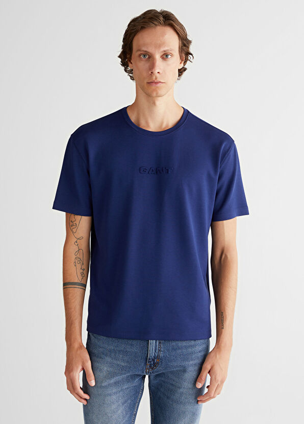 GANT Emboss C-neck Blue Short Sleeve Men's T-shirt - 1