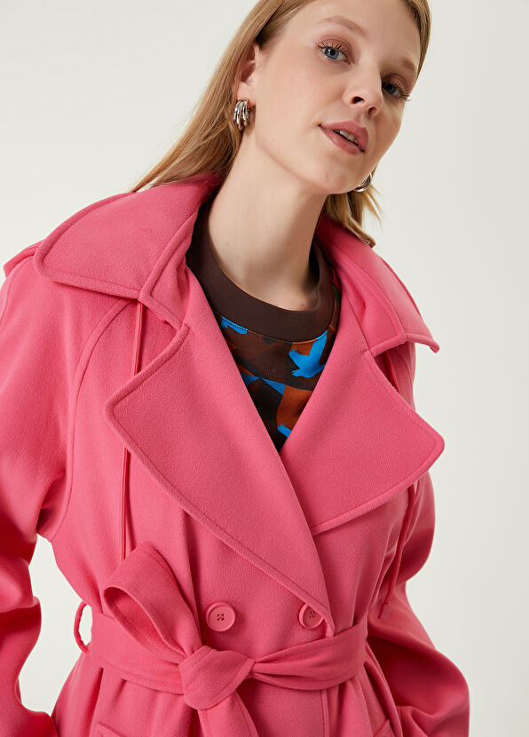 Beymen Club Fuşya Kapüşonlu Kruvaze Kaşe Pardösü - 2