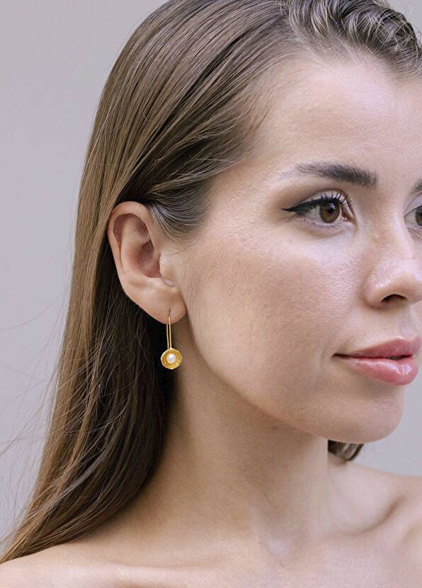 Ecru Atelier Lysandra No.2 İnci Taşlı Pirinç Üzeri Altın Kaplama Kadın Küpe - 2