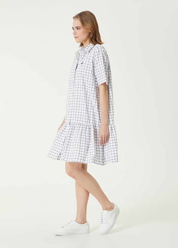 Beymen Club Beyaz Kareli Mini Gömlek Elbise - 4