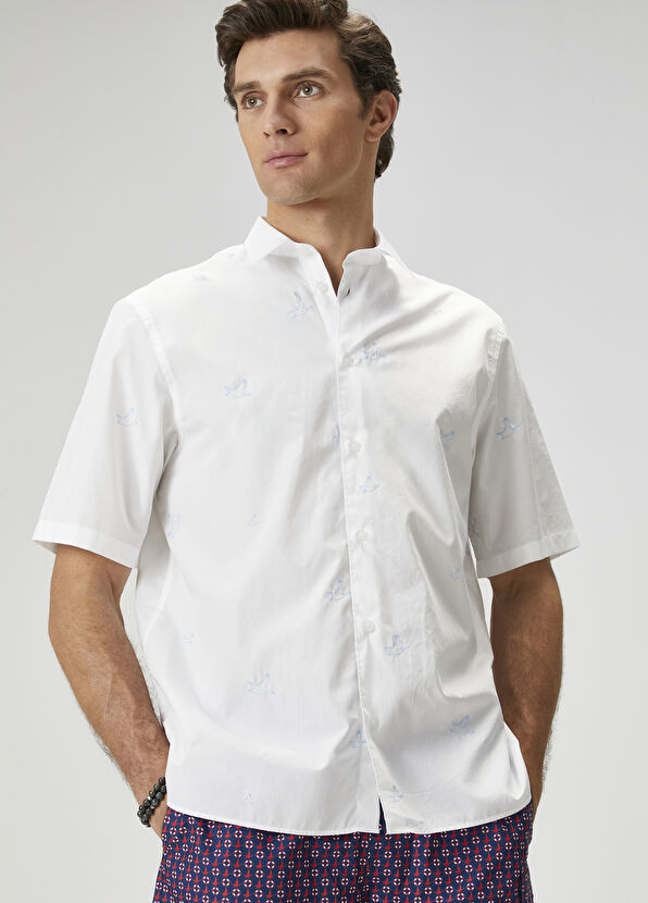 Beymen Club White Logo Embroidered Short Sleeve Poplin Shirt - 2