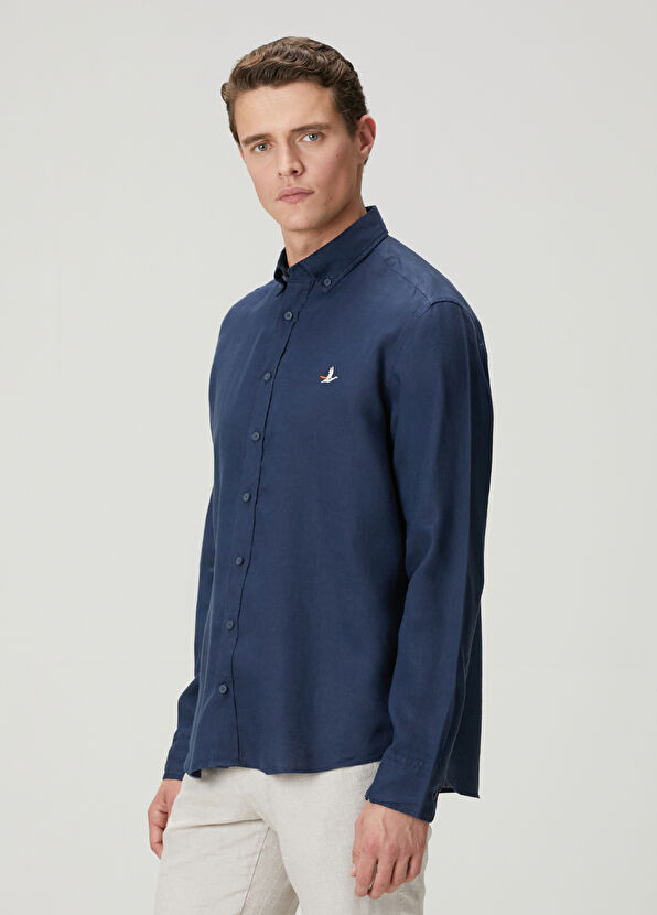 Beymen Club Comfort Fit Lacivert Keten Gömlek - 4