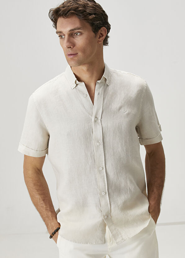 Beymen Club Comfort Fit Taş Kısa Kollu Keten Gömlek - 1