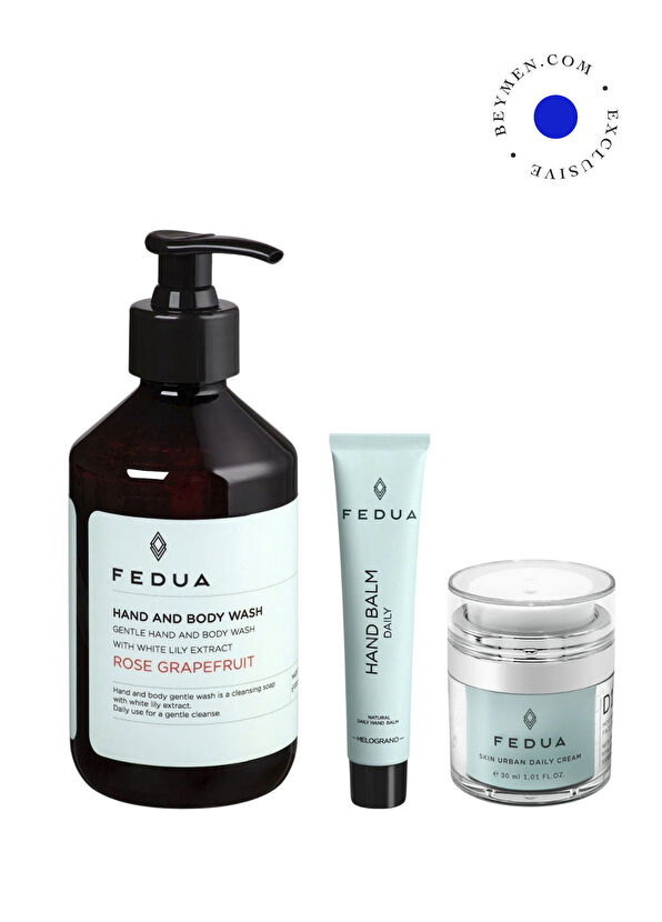 Fedua Skin Urban Daily Face Cream 30 ml + Hand Balm Daily Melograno Hand Cream 45 ml + Hand And Body Wash Rose Grapefruit Shower Gel 300 ml Skin Care Set - 1