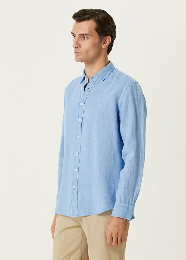 Beymen Club Comfort Fit Mavi Keten Gömlek - 2