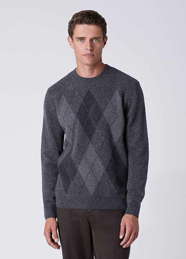 Beymen Club Anthracite Diamond Patterned Wool Sweater - 1