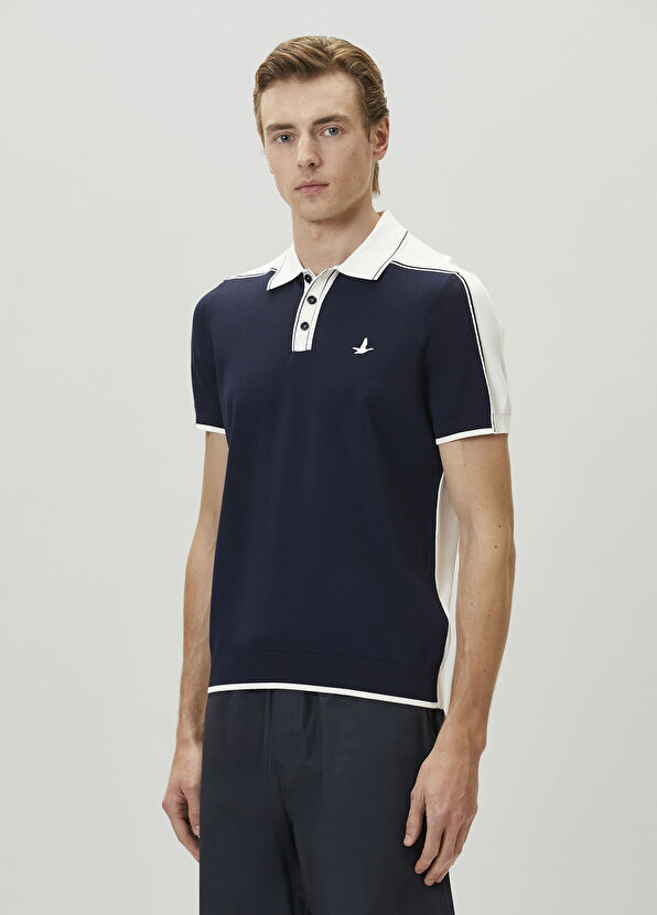 Beymen Club Navy Blue White Back Short Sleeve Polo Sweater - 4