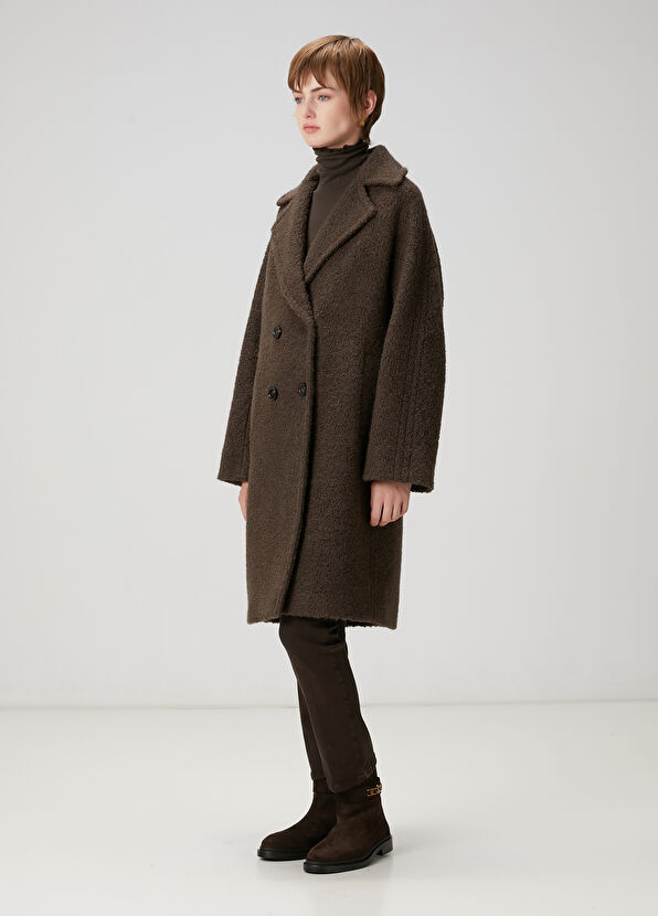 Beymen Club Kahverengi Shearling Kruvaze Yün Palto - 2