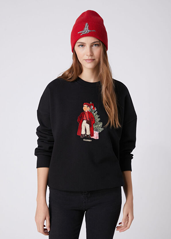 Beymen Club Clubby Oversize Black Christmas Sweatshirt - 1