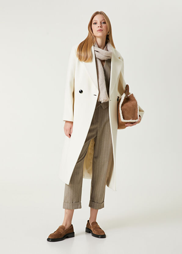 Beymen Club Kırık Beyaz Kruvaze Yün Palto - 2